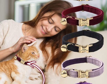 Custom Velvet Dog Collar, Engraved Pet ID, Puppy Name Tag