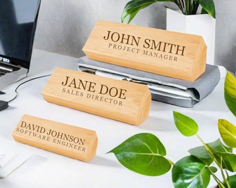 Engraved Oaken Desk Name Plate, Custom Wood Desk Wedge