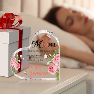 Bloque de acrílico en forma de corazón, bloque de acrílico independiente, acrílico en forma de corazón, placa de acrílico para mamá, recuerdo en forma de corazón, regalo conmemorativo para la familia