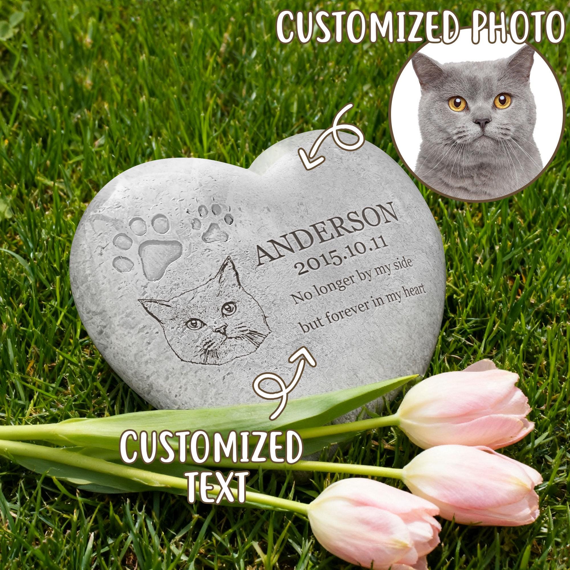 Personalized Pet Memorial Stone, Engraved Photo Sketch Pebble