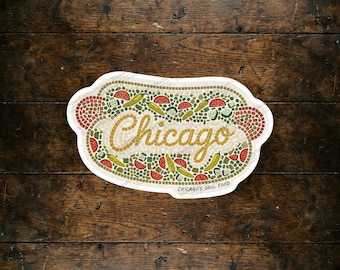 Chicago Hot Dog Vinyl Sticker - Mosaic Art Foodie Decal