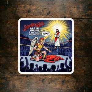 Jesus Wrestling Aufkleber - Lustiges Erzengel Michael vs Devil Design