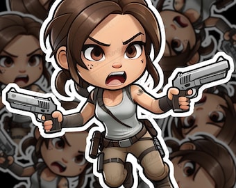 Tomb Raider Chibi Sticker, Lara Croft Video Game Decal, Gamer Laptop Decor