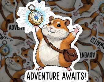 Adventure Hamster Sticker, Explorer Animal Decal, Laptop, Water Bottle