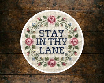Stay In Thy Lane Sticker: Floral Embroidery Style - Funny Laptop Decal