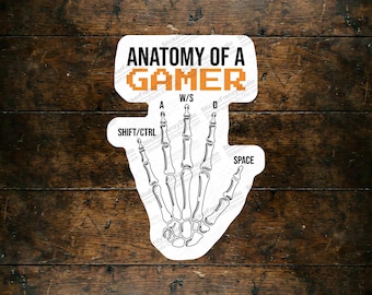 Anatomy of Gamer Skeleton Hand Sticker | PC Keyboard Decal, Laptop Sticker