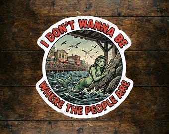 Introvert Mermaid Sticker, Retro Antisocial Siren Decal, Vinyl Art