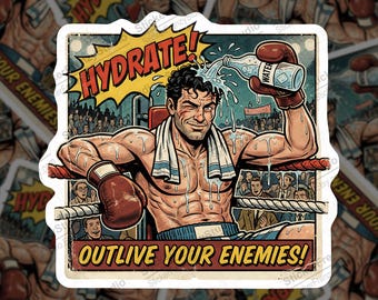 Retro Boxer Hydrate Sticker, Vintage Comic Gym Motivation Decal