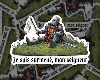 Funny Burnt Out Knight Sticker, Medieval Office Humor (Laptop Decal)