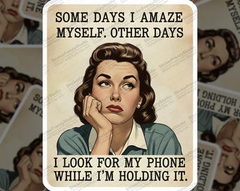 Funny Mom Life Sticker: Sarcastic Retro Woman, ADHD Humor