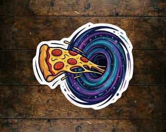 Space Pizza Sticker: Cosmic Wormhole, Funny Galaxy Art