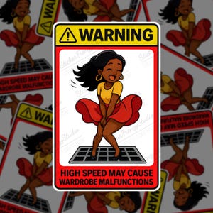 African American Girl Wardrobe Malfunction Sticker, Humorous Warning Decal