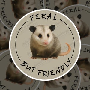 Cute Opossum Sticker – Feral But Friendly Vinyl Decal, Funny Animal Sticker for Laptop, Water Bottle, Car, Wildlife Lover Gift