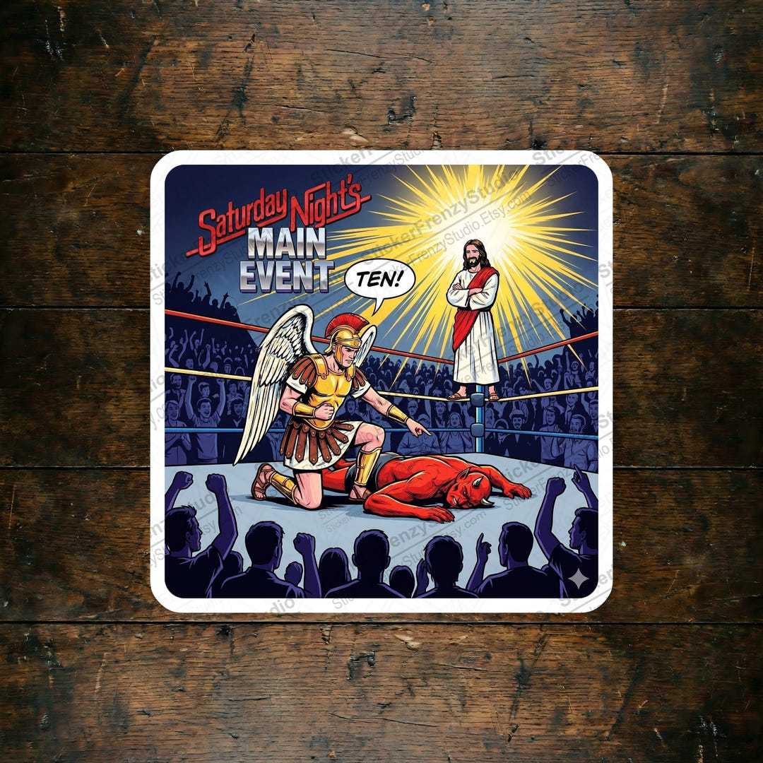 Ulr Sticker Jesus Wrestling Sticker - Funny Archangel Michael Vs Devil Design - Etsy