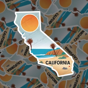 Sticker California State - Sticker Golden State, Sticker plage, montagnes, couchers de soleil, cadeau de voyage, ordinateur portable ou bouteille d'eau
