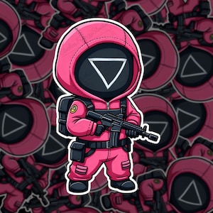 Pegatina chibi de El Juego del Calamar: vinilo brillante kawaii