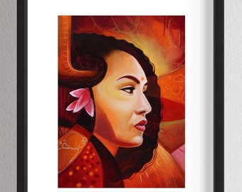 Beautiful Female Contemporary Portrait Fine Art Warm Colors Abstract Portrait Lady Positive Energy Arianna Lady Modern Art Print Giclee