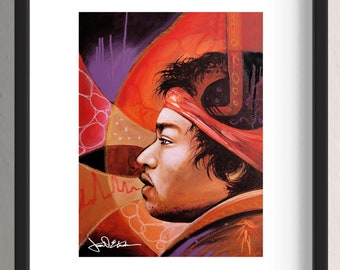 Contemporary Portrait Fine Art Jimi Hendrix Abstract Portrait Modern Art Print Giclee by Artist J.D. Estrada aka John Zender