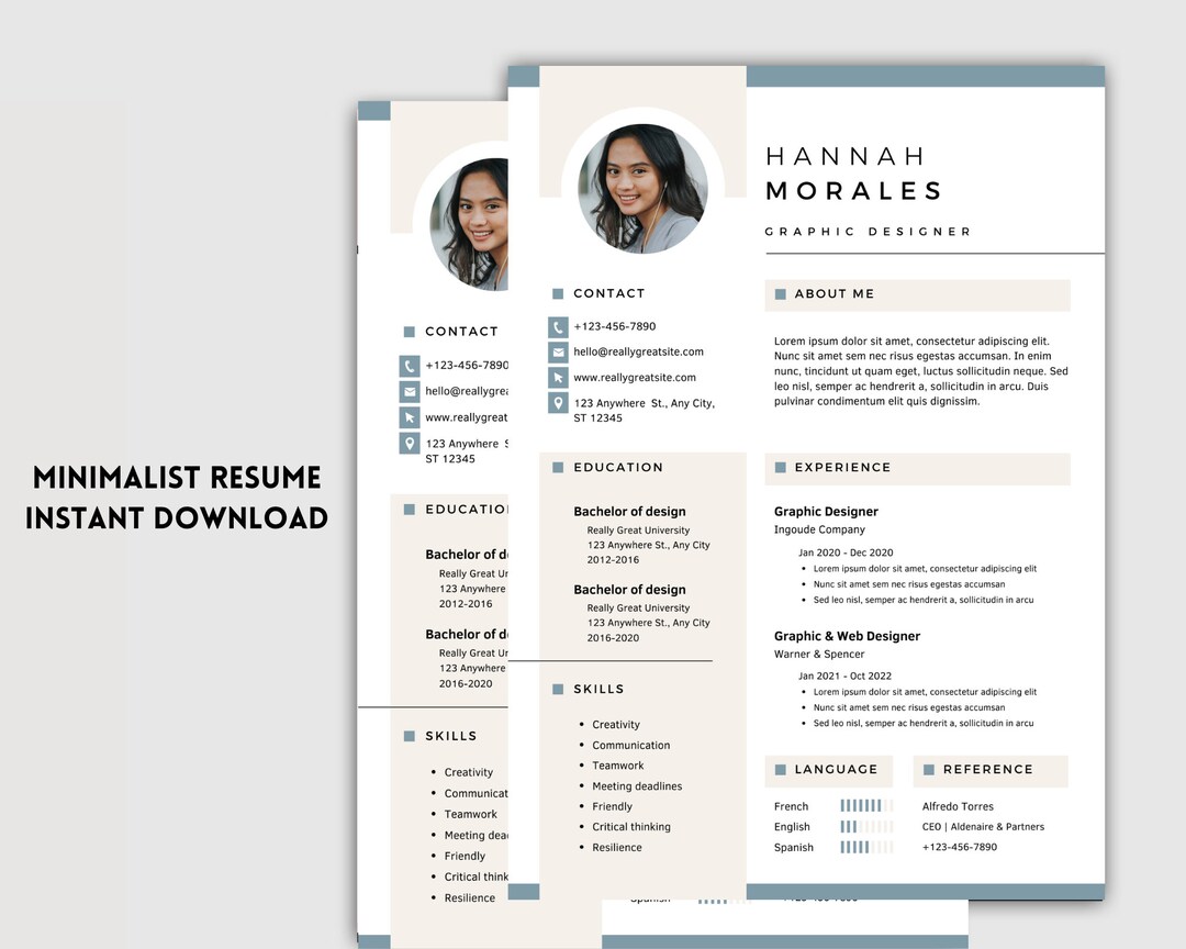 Minimalist Modern Resume, Professional Resume Template, Editable Resume ...