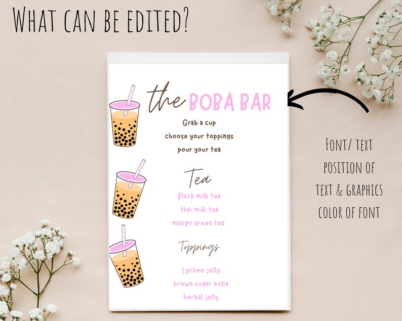 Boba Tea Menu Template Printable Editable Etsy Boba Tea Menu Template Printable Editable Etsy