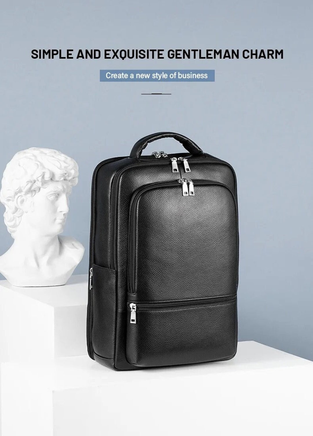 Premium Men's Genuine Leather Laptop Backpack Minimalist Versatile