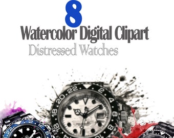 8 digital distressed oil paint-style watercolor style clipart and digital stickers