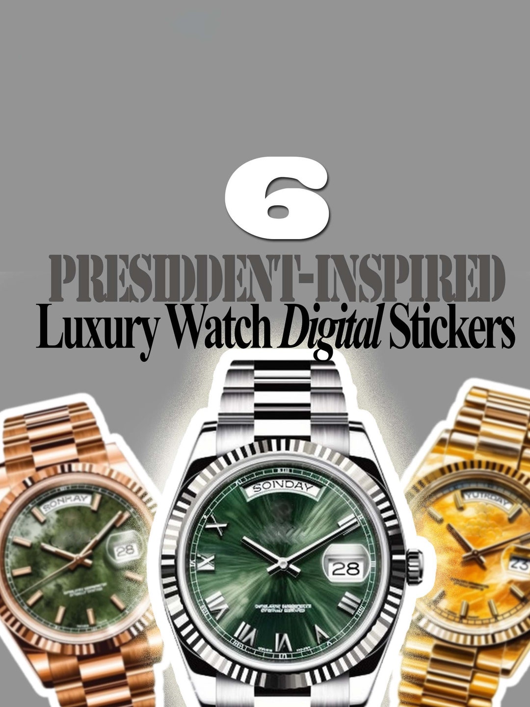 6 Digital President-inspired Luxury Watch Stickers, for Laptop, Tablet ...