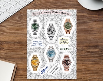 11 pegatinas para relojes de lujo con corte semicortado inspiradas en los modelos President y algunos dichos humorísticos del mercado de relojes