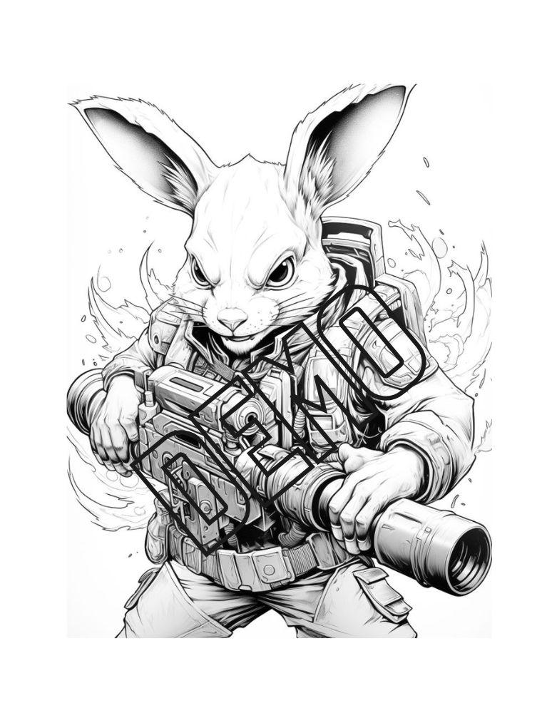 Army Rabbit Color Pages Coloring Book Animal Warriors: Rabbit Warriors Edition Adults & Teens ...