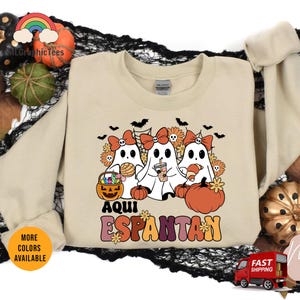 Aqui Espantan Shirt, gruseliges Conchas Shirt, Pantasmas Shirt, spanisches Halloween, gruselige Haut, mexikanische Conchas Shirt, Regalos Es Espano Shirt