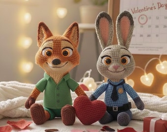 Nick And Judy Zootopia Crochet Doll Couple, Handmade Amigurumi Zootopia Dolls, Cute Fox Bunny Valentine Gift, Disney Love Plush
