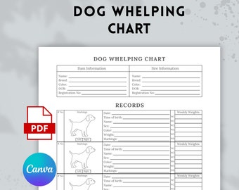 Dog Whelping Chart Template: Puppy Weight Tracker (Digital Download)