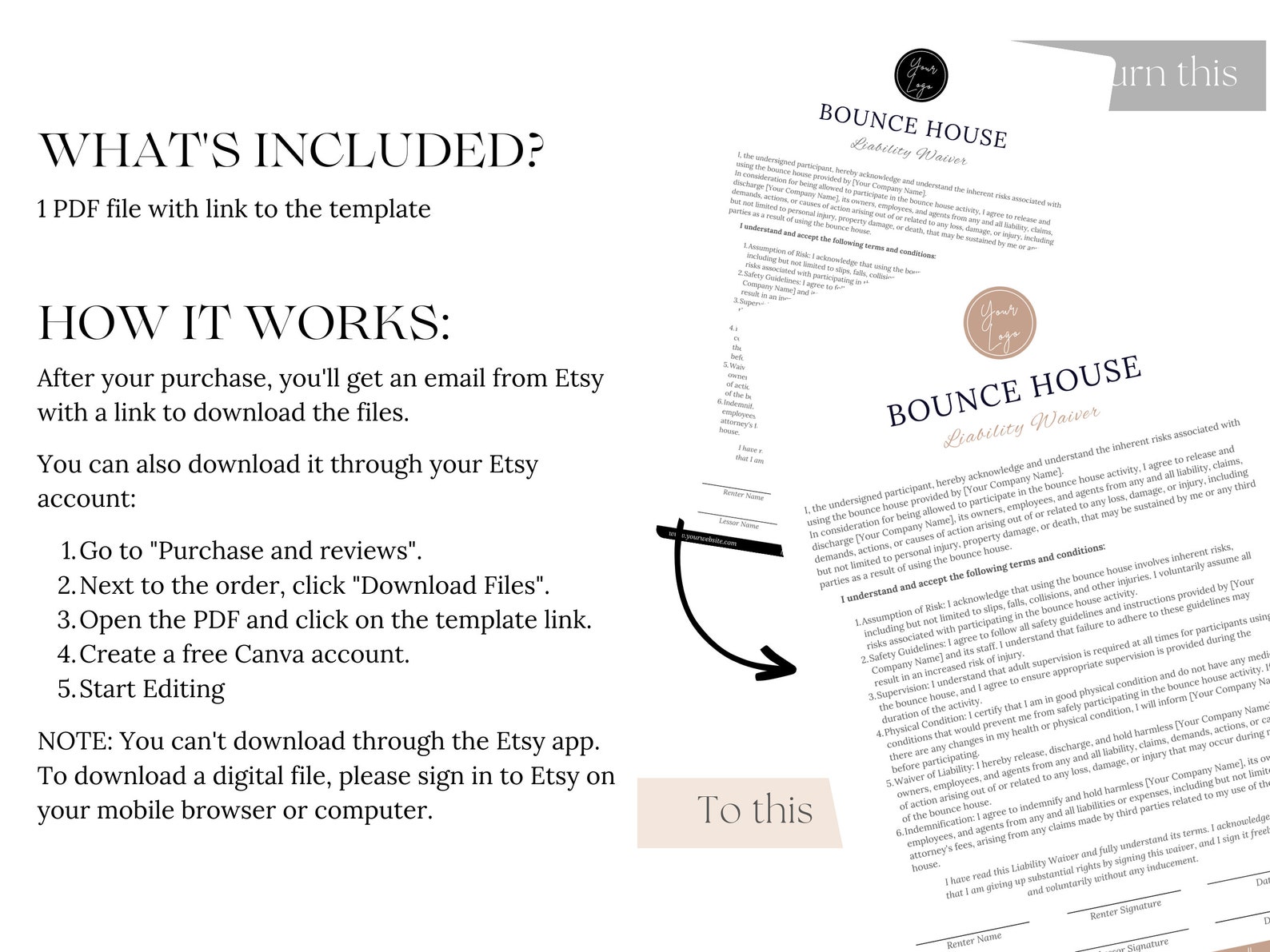 Bounce House Waiver Form Release of Liability Template Editable and