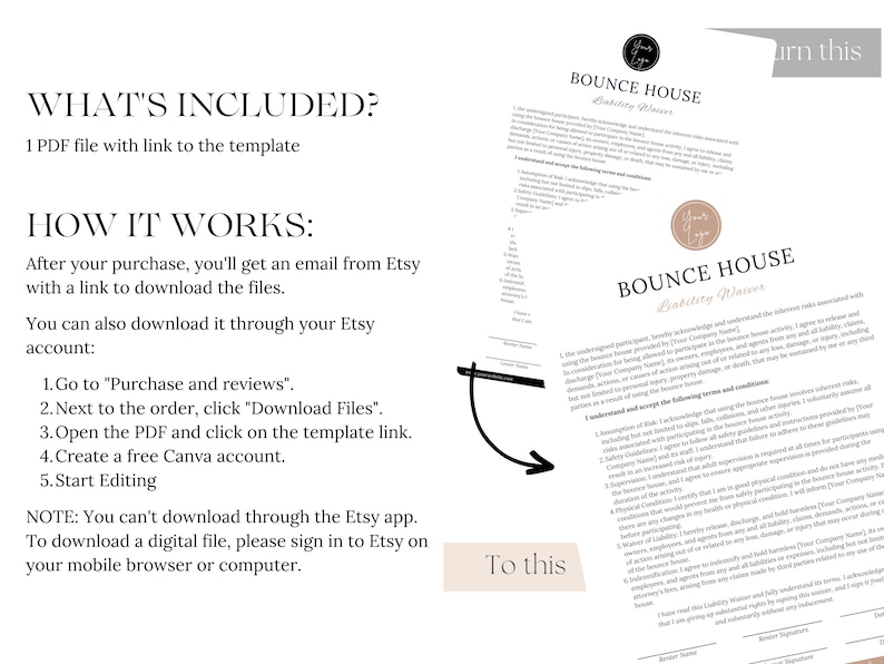 Bounce House Waiver Form | Release of Liability Template | Editable and ...