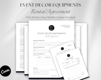 Event Decor Equipment Rental Contract Template (Canva Editable, US Letter & A4) (Digital Download)