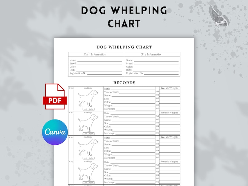 Curated visual reference: Visual Reference: Dog Whelping Chart Template Puppy Weight Tracker Digital Download