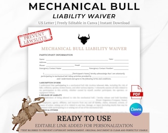 Mechanical Bull Waiver Template: Editable Ride Release Form (Canva Editable, Printable PDF)