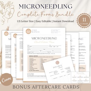 Microneedling Consent Forms Bundle, Formulaire de consultation esthéticienne, Formulaire Dermaroller, carte de suivi microneedling, esthétique médicale, Canva