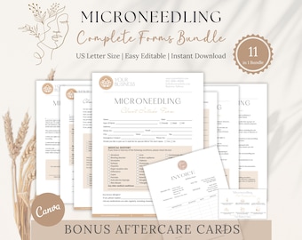 Microneedling Forms Bundle: Esthetician Client Forms, Aftercare (Canva)