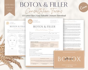 Editable Botox and Filler Forms: Client Intake, Consent, Aftercare (Canva Template Digital Download)
