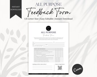 Customizable Feedback Form Template: Customer Satisfaction Survey (Digital Download)