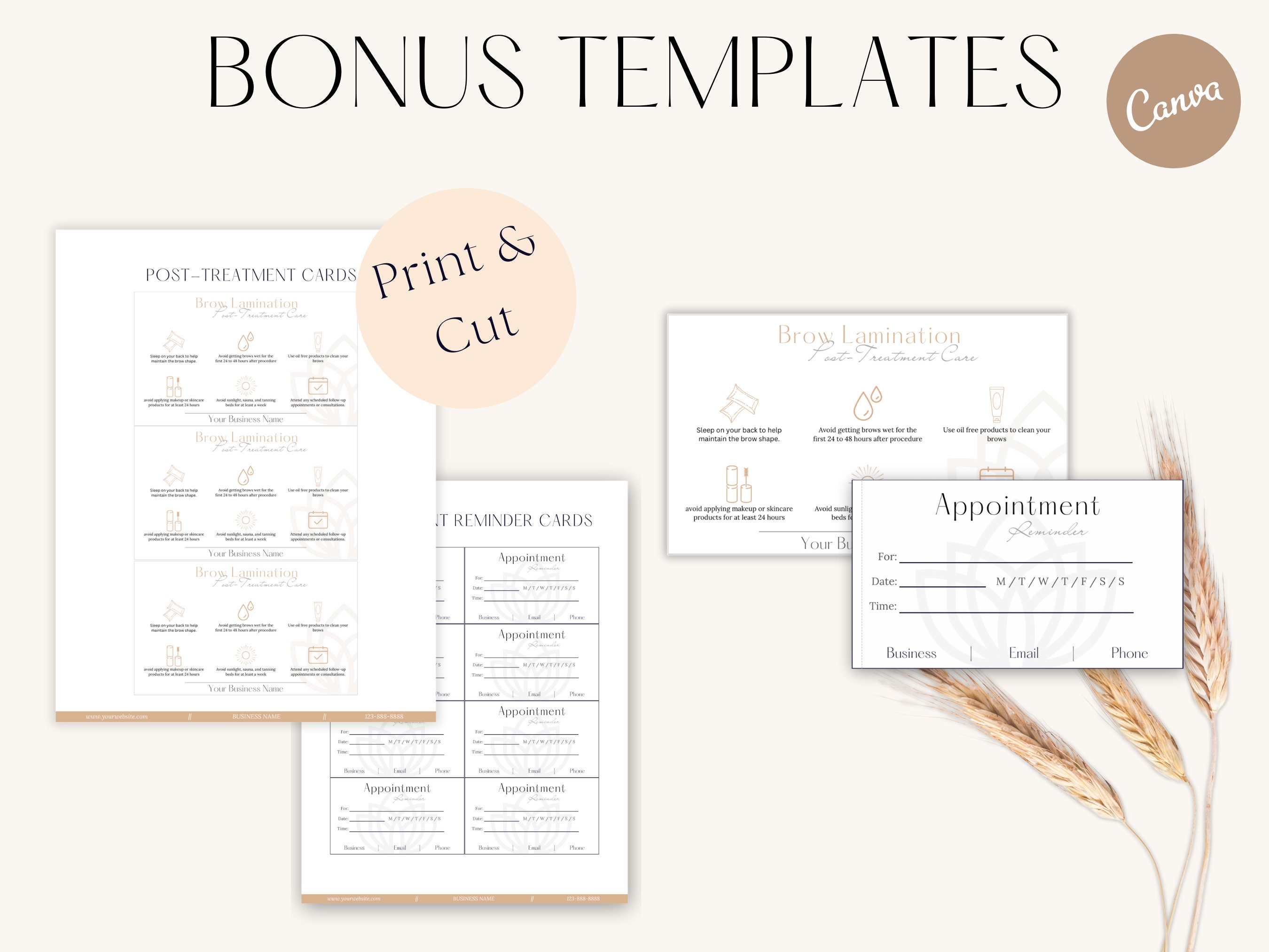 Brow Lamination and Tint Forms Bundle Editable Brow Lami Aftercare Tint