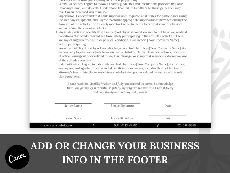 Soft Play Waiver Form Indoor Playground Release of Liability Template