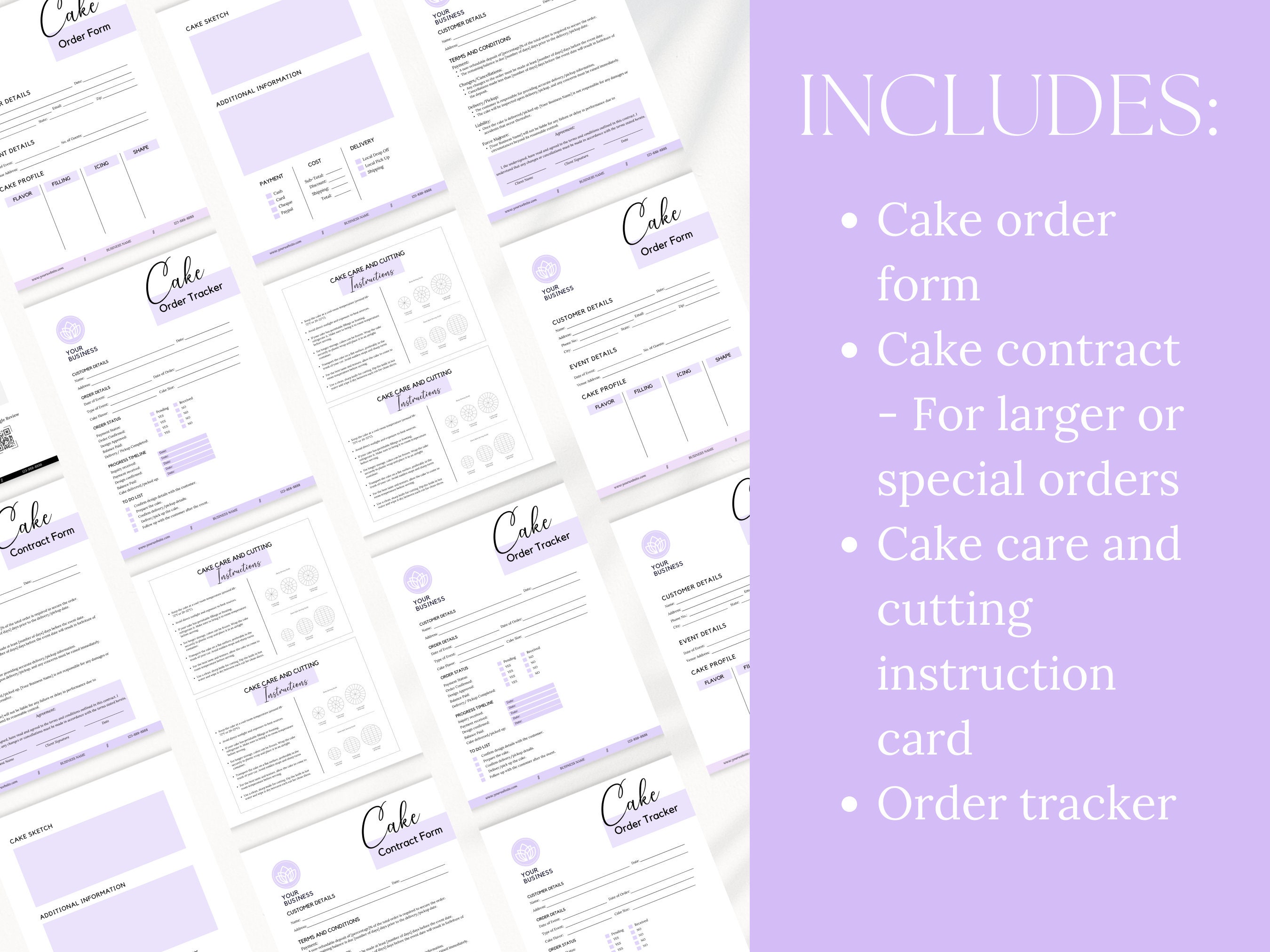 Customizable Cake Order Form, Cake Contract Template, Cake Care ...