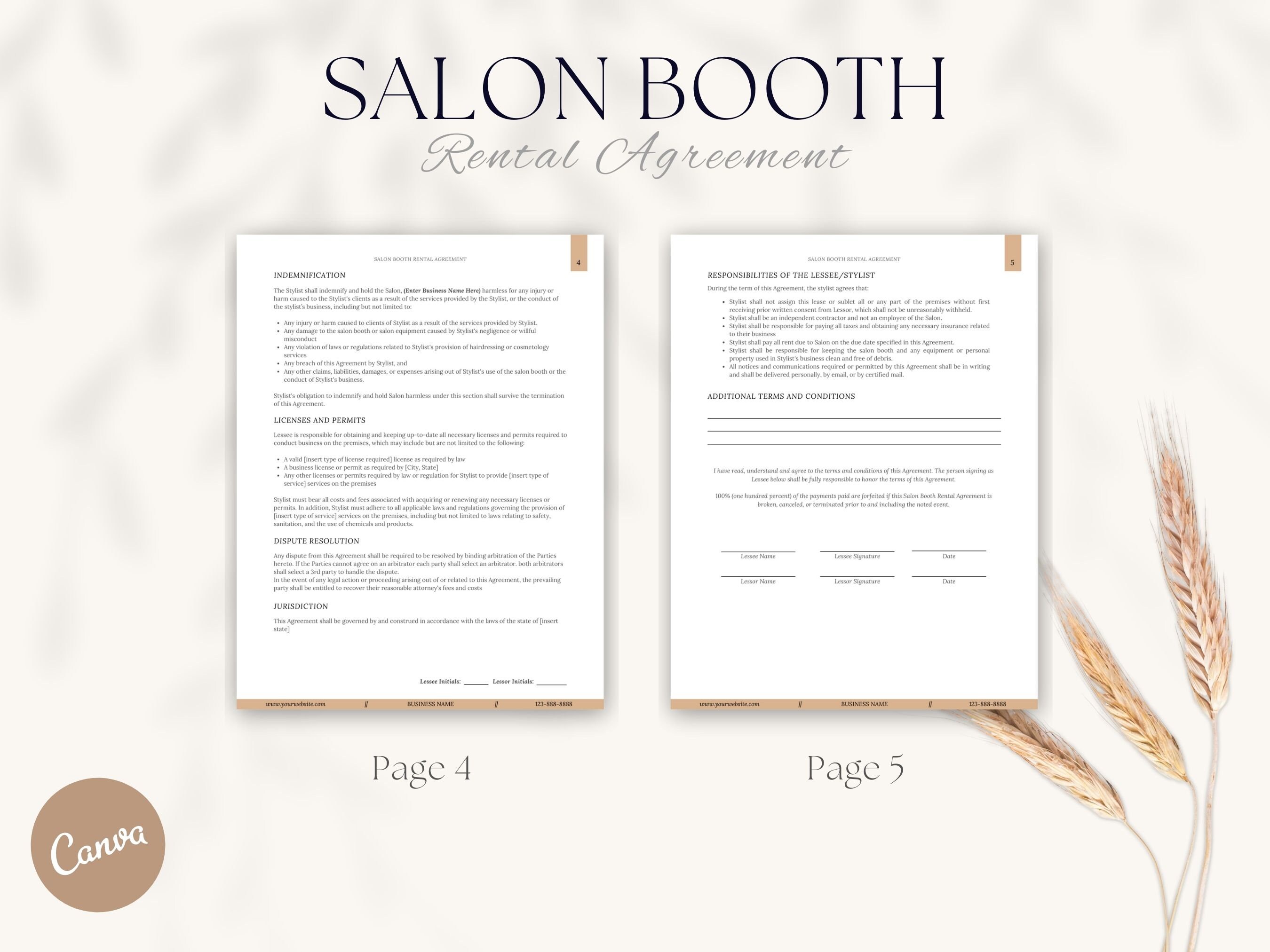 Salon Booth Rental Contract Agreement Form Beauty Booth Rental Hair