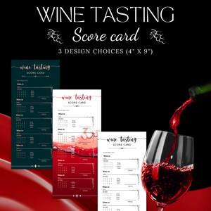 Schede di valutazione per la degustazione del vino stampabili, 3 eleganti design tra cui scegliere, scheda di degustazione personalizzabile, festa di degustazione del vino, guida alla valutazione