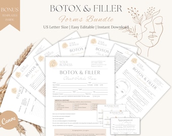 Botox and Filler Forms Bundle: Client Intake, Aftercare (Editable Canva Template)