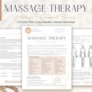 Massage Therapy Intake Form, Client Consent, Massage Therapist Form, Editable, Massage Consultation, Spa Forms, Massage Templates, Canva