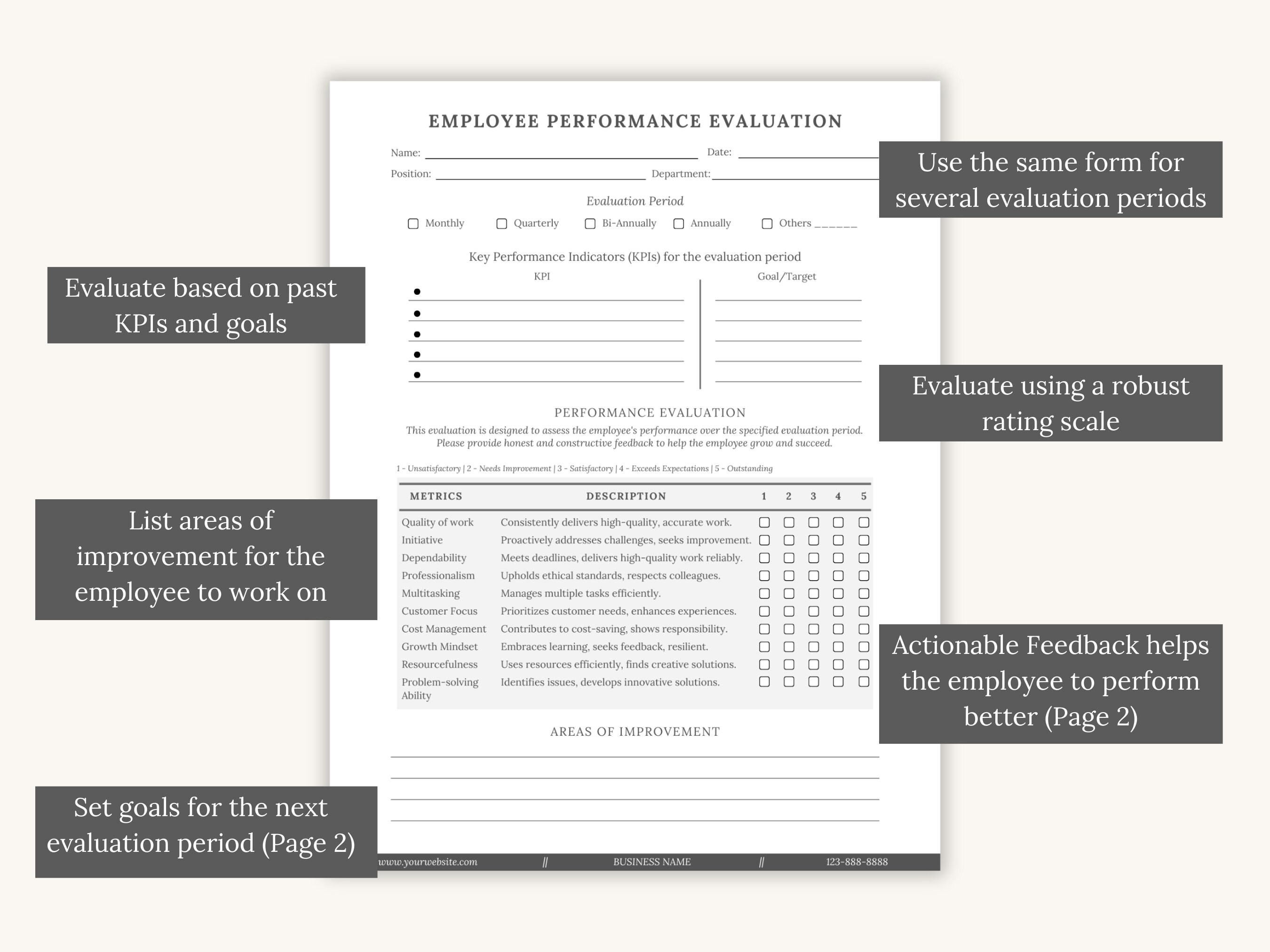 Printable employee evaluation form monthly quarterly annual evaluation