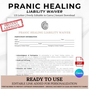 Exención de responsabilidad de Sanación Pránica y formulario de admisión de clientes (descarga digital)